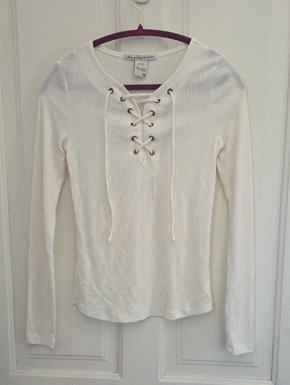 American Rag Ribbed Lace Up Top - Picture 2 of 7